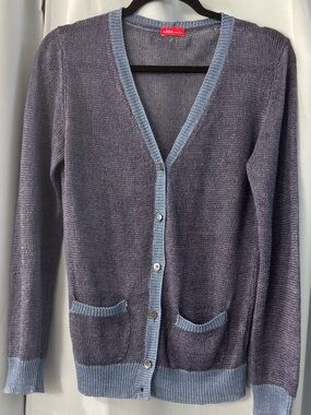 Altea made in Italy 100% linen lightweight Two-Tone Blue V-Neck Cardigan